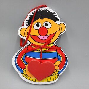 Sesame Street Ernie Heart Wooden Christmas Ornament Ribbon Hanger Kurt Adler 5"